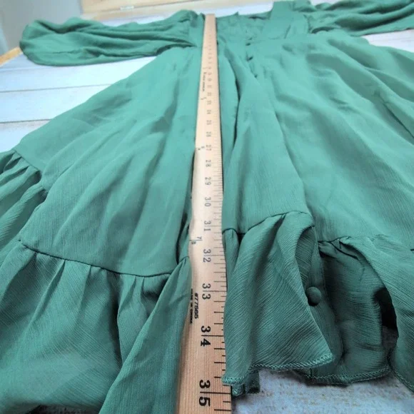 ASOS DESIGN Maternity Mini Dress Sage Green Ruffle Balloon Sleeve Open Back US 8 - Picture 5 of 8